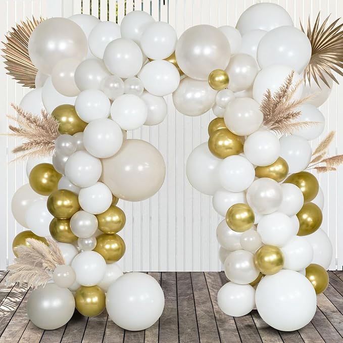 Pearl White Double Stuffed Balloon Arch Kit by BalloonExpert