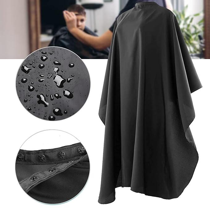 Black Barber Cape, Professional Nylon Waterproof Hair Cutting Kit with Snap Closure Salon Cape, 59" x 47" Hairdressing Capes (5 Pack)