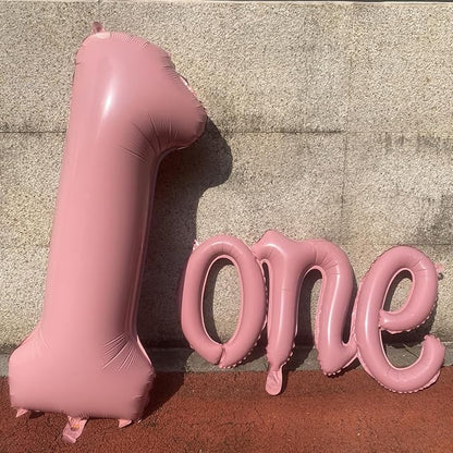 Upgraded Thickened 2Pcs Matte Pink 40" Number 1 and 26" Letter One Balloons | - Image 5