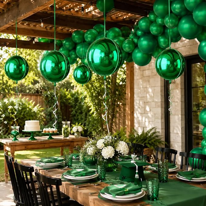 Green Foil Balloons 22 Inch, Giant 4D Round Ball Balloons, Metallic Green - Image 3