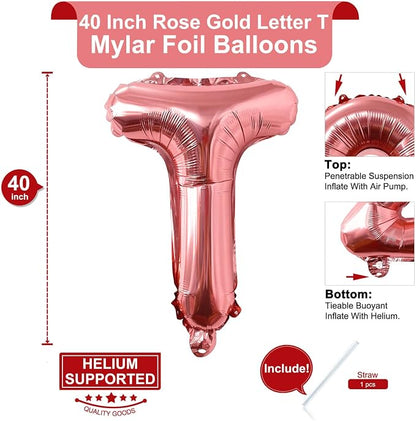 Lovoir 40 Inch Large Rose Gold Letter T Balloons Big Size Jumbo Mylar Foil - Image 2