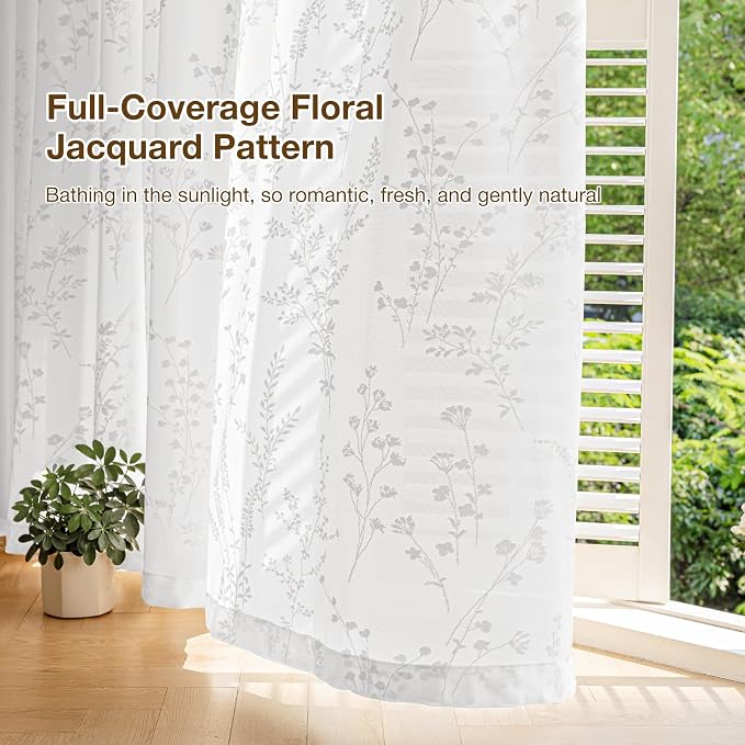 Anmao White Semi Sheer Light Filtering Curtains 84 Inches Long 2 Panels - Image 6