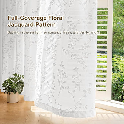 Anmao White Semi Sheer Light Filtering Curtains 63 Inches Long 2 Panels - Image 6