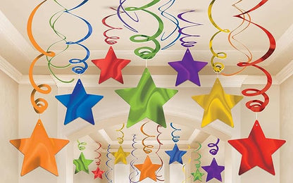 Rainbow Party Star Swirl, Foil Ceiling Hanging Swirl Decorations by AimtoHome
