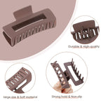 Large Hair Claw Clips - 8 Pcs Rectangle Big Claws for Thick Hair - Non-Slip Acrylic Banana Jaw Clips - Women & Girls (Blue, Brown)