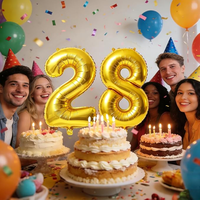 40 Inch Number 28 Balloons for 28th Birthday Party Decorations, 0-100 Gold - Image 2