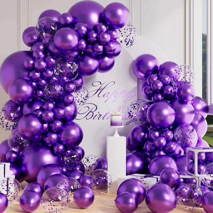 AULE 100Pcs Metallic Purple Balloons 18/12/10/5 Inch Different Sizes | Chrome by AULE