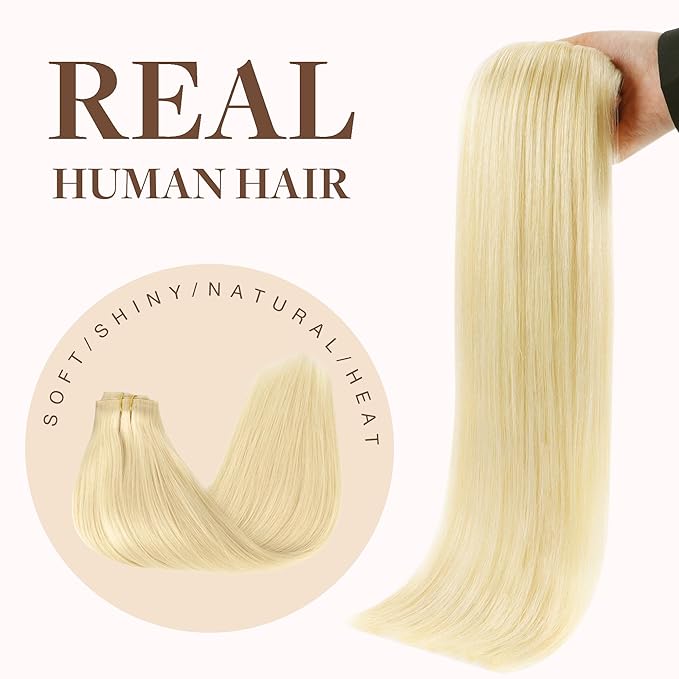 GOO GOO Clip in Hair Extensions Real Human Hair, Remy Human Hair Extensions Clip ins for Women, Natural Human Hair, 24inch 160g 7Pcs, 613R Bleach Blonde