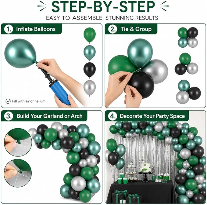 Green Black Balloons Metallic Green Silver Balloons - Image 8