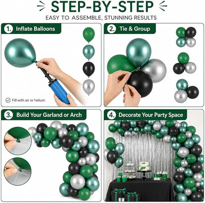 Green Black Balloons Metallic Green Silver Balloons - Image 8
