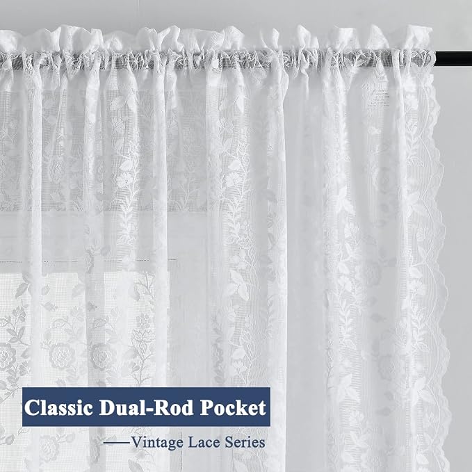 FINECITY White Floral Lace Curtains - Image 4