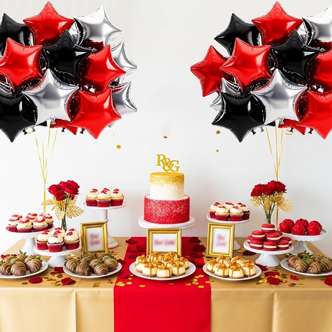 TONIFUL 15 Pcs Star Balloons 18 Inch Large Silver Red Black Foil Balloons | Big - Image 6