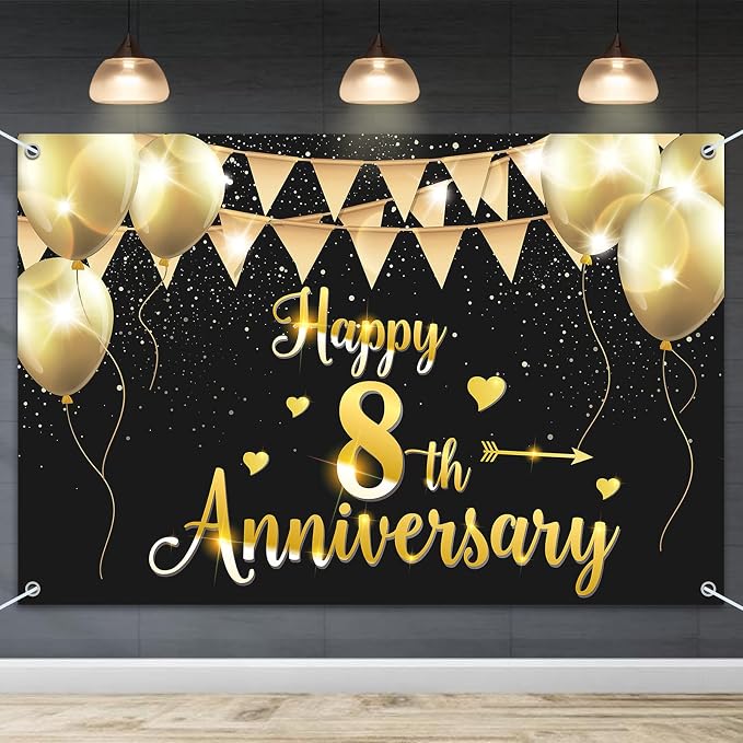 HAMIGAR 6x4ft Happy 8th Anniversary Banner Backdrop by HAMIGAR