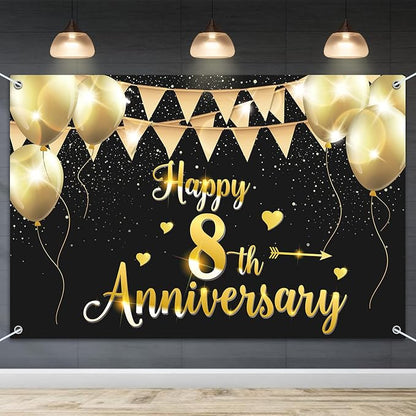 HAMIGAR 6x4ft Happy 8th Anniversary Banner Backdrop by HAMIGAR