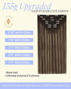 Full Shine Dark Brown Clip in Hair Extensions 16 Inch 135 G Balayage Dark Brown to Ash Brown Remy Hair Extensions Clip ins for Beginners 7 Pcs