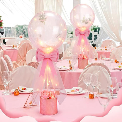 4 Set Pink Bow Balloons Baby Shower Table Centerpiece Decor Coquette Pink Bow - Image 4