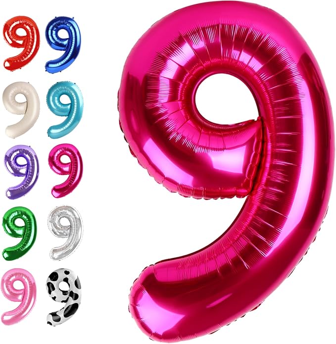 Hot Pink Number 9 Balloon 40 inch, Balloon numbers party supplies, deco photo by Upgesy