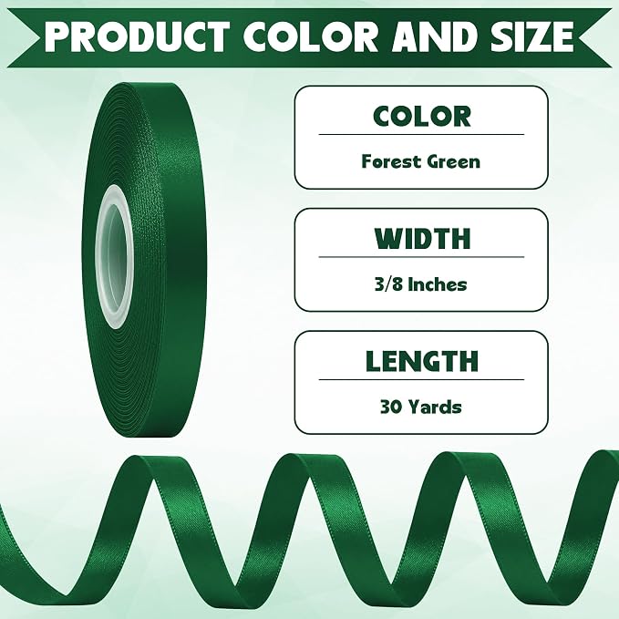 30Yards 3/8In Thin Forest Green Ribbon - Image 2