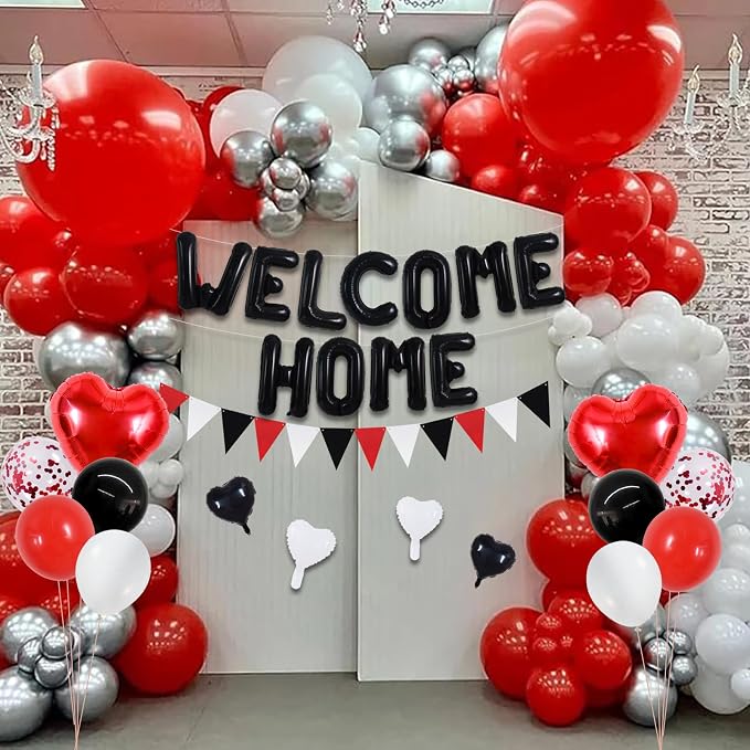 TONIFUL 16" Black Red Welcome Home Balloons Banner Housewarming Party Decor | - Image 6
