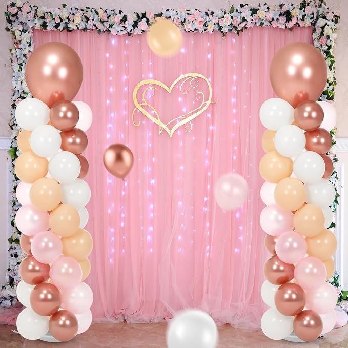Jenaai 2 Sets 163 Pcs Pink Metallic Rose Gold Balloons Column Stand Kit Bridal - Image 2