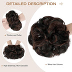 Messy Bun Hair Piece Wavy Curly Scrunchies Fluffy Donut Thick Updo Elegant Chignon Hairpieces for Women Girls, Natural Black Mix Dark Auburn 1.4oz