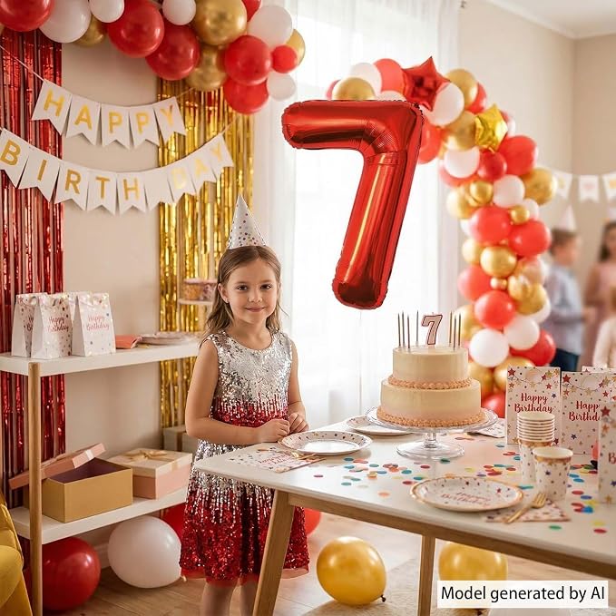 Red Number 7 Balloon 40 Inch, Foil Numeral - Image 2