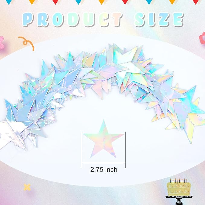 Spakon 65 Feet Glitter Star Paper Garland Banner Hanging Decoration Star - Image 2