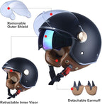Open Face Motorcycle Helmet for Adults, DOT Approved,3/4 Retro Vespa Helmet, Dual Visors Men's and Women's Motorbike Casco for Moped Cruiser Bobber and Chopper