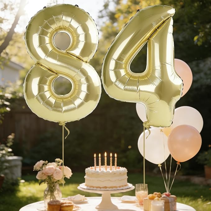 40 Inch Number 84 Balloons for 84th Birthday Party Decorations, 0-100 Champagne - Image 3