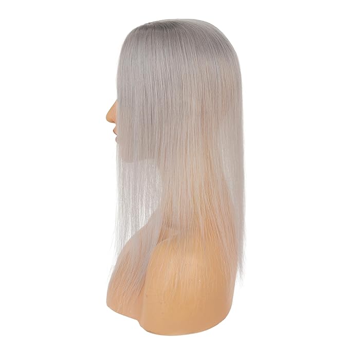 Hairro Human Hair Toppers Free Parted, 3.5x4.7" Base Hand-wovened 100% Real Hairpieces, with Invisible Clips-in for Women, for High Hairline/Adding Volume on Top, 10 Inch Grey