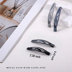 16 PCS Snap Hair Clips Metal Barrettes for Women Non Slip Barrettes for Thick and Thin Fine Hair,Bright Black Multiple Gray,2.36 x 0.43 Inches.
