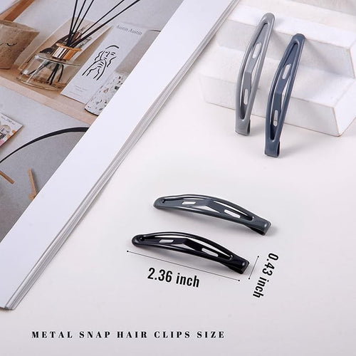 16 PCS Snap Hair Clips Metal Barrettes for Women Non Slip Barrettes for Thick and Thin Fine Hair,Bright Black Multiple Gray,2.36 x 0.43 Inches.