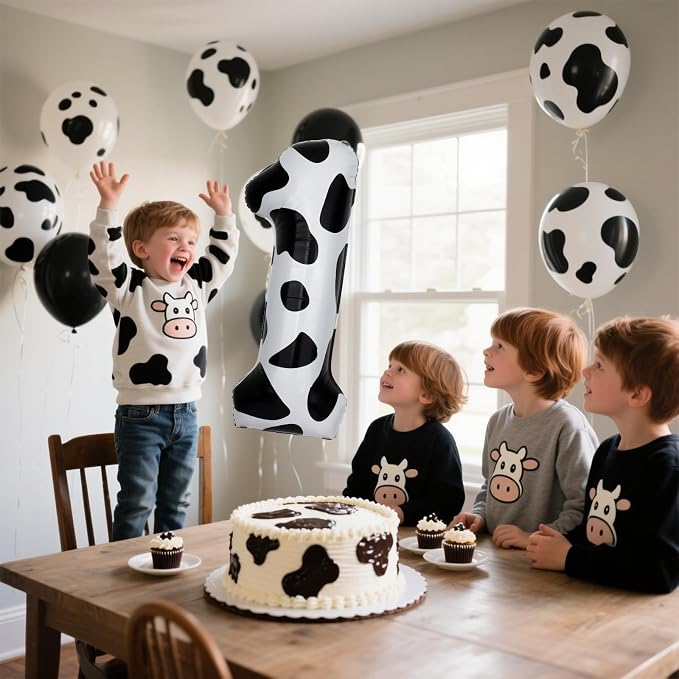 40 Inch Cow Print Number 1 Balloons, Birthday Party Aluminum Foil Balloon - Image 6