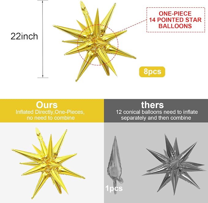 HILAVO 8PCS Gold Star Balloons, 22Inch Large Explosion Star Balloons Aluminum - Image 6