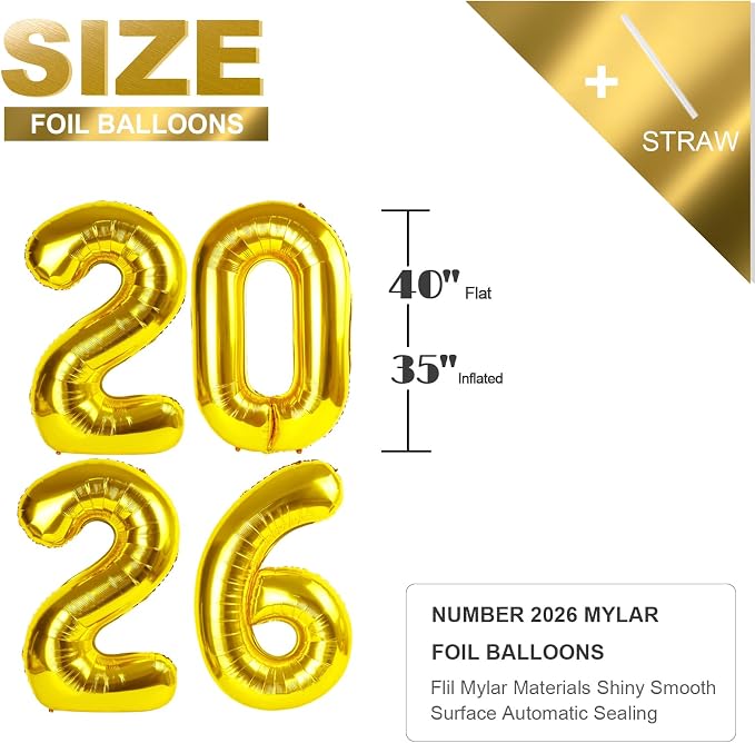 Number Balloon 40 Inch Gold Number 2026 - Image 5