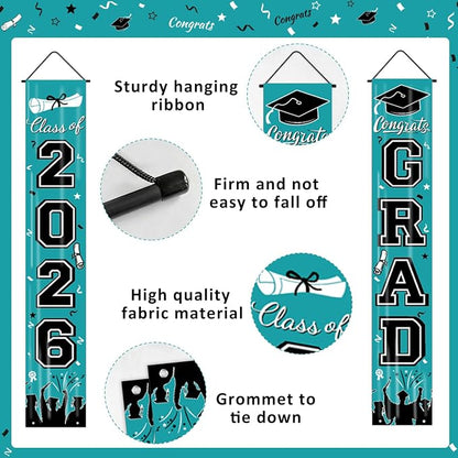 Graduation Banner Class of 2026, Teal Graduation Decorations 2026 Porch Banner - Image 2