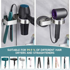 Hair Dryer Holder, Hair Tool Organizer, Stainless Steel Blow Dryer Holder Wall Mounted, Adhesive Straightener Holder, Bathroom Hair Care Styling for Flat Iron,Curling Iron,Hairdryer