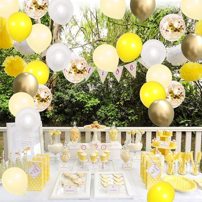 KBZVNAF Yellow White Gold Confetti Balloons 60 Pack 12 inch | Pastel Yellow - Image 6