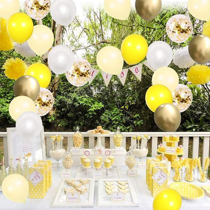 KBZVNAF Yellow White Gold Confetti Balloons 60 Pack 12 inch | Pastel Yellow - Image 6
