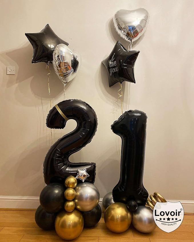 Black 21 Number Balloons, 40 Inch Giant Number 21 Balloons Foil Mylar Helium - Image 5