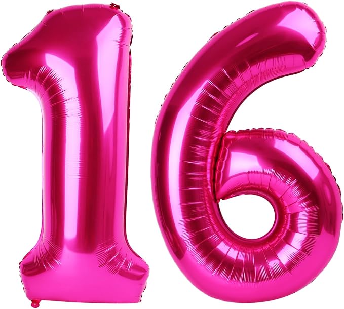 Hot Pink Jumbo Number 16 Balloon 40 Inch, Boy Girl 16 Birthday Supplies by Upgesy