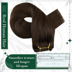 RUNATURE Brown Clip in Hair Extensions, Real Hair Extensions Clip Ins, Double Weft Human Hair Clip in Extensions, Remy Natural Hair for Women, Tangle-free Hair, 14 Inch 50g 3pcs #2 Dark Brown