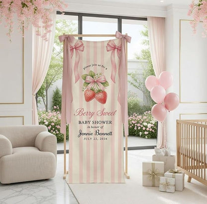 Berry Sweet Strawberry Baby Shower Banner, Personalized Welcome Décor by Custom