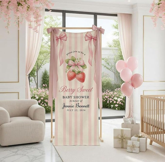 Berry Sweet Strawberry Baby Shower Banner, Personalized Welcome Décor by Custom