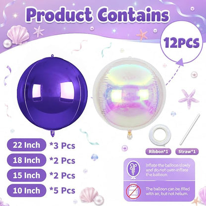 Biapian 12 Pcs Purple and Iridescent Round Balloons Foil, Large Purple Bubble - Image 2