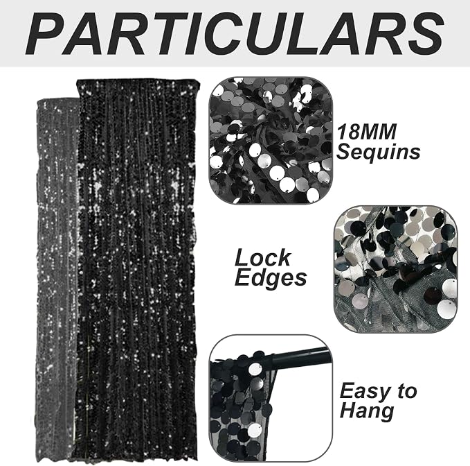 18MM Black Big Sequin Payatte Backdrop Curtains 4.5FTX9FT 2 Panels-Black Drapes - Image 3