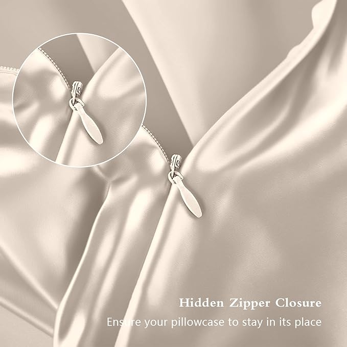Silk Pillowcase for Hair and Skin, Mulberry Silk Pillow Cases King Size, Anti Acne Cooling Beauty Sleep Both Sides Natural Silk Satin Pillow Case Covers with Hidden Zipper, Gifts for Women Men, Beige