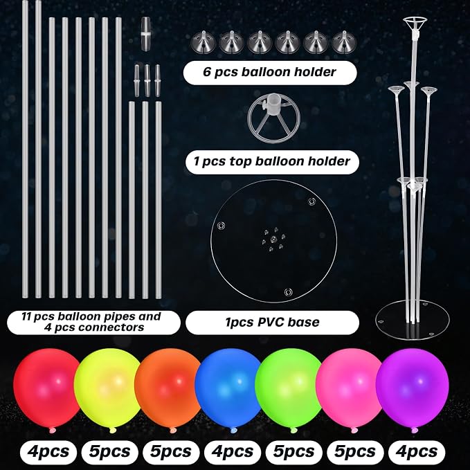 4 Set UV Neon Light up Glow in the Dark Balloon Stand Centerpiece Table - Image 2