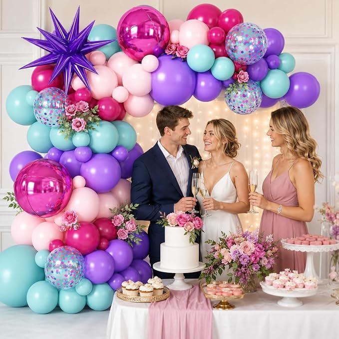 Pink and Teal Blue Balloon Arch Garland Kit - Image 4