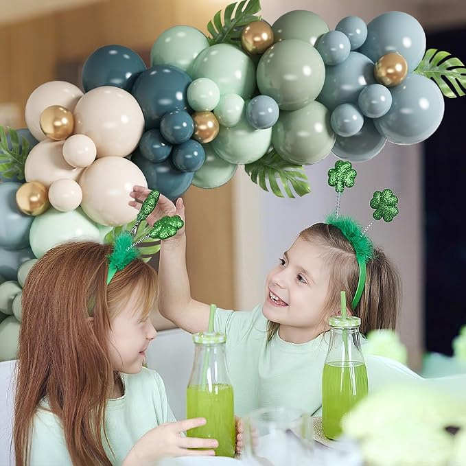 HILAVO Dusty Blue Sage Green Balloon Arch Kit Slate Fog Blue Pastel Green White - Image 6